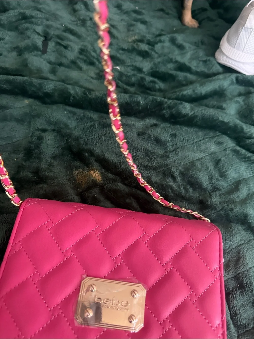 bebe Quilted Crossbody Bag in Hot Pink with Gold Chain